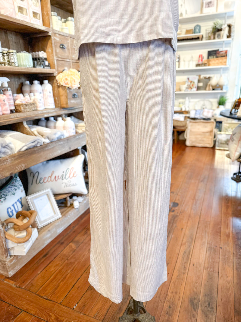 light tan linen blend stripe pants thread supply