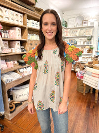 layerz clothing asher top pinwheel fabric sleeves
