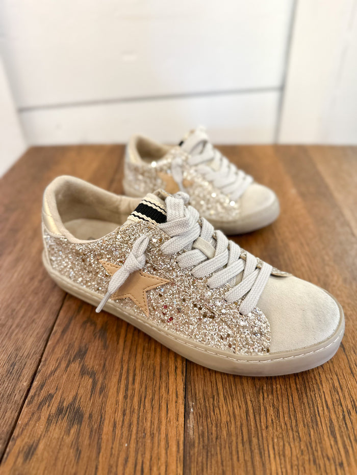 shu shop kids sterling sneaker with tan star on side 