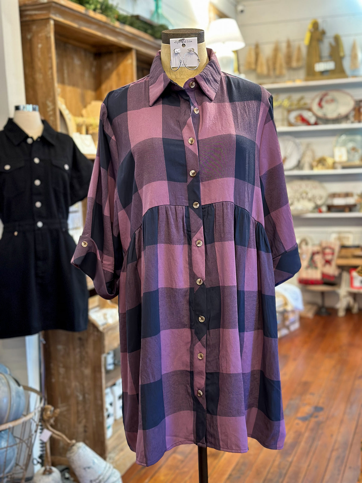 purple checkered dress 