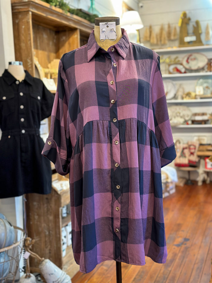 purple checkered dress 