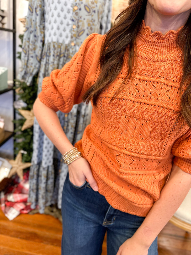 ORANGE SHORT SLEEVE SWEATER TOP ANOTHER LOVE FALL TO SPRING WEAR