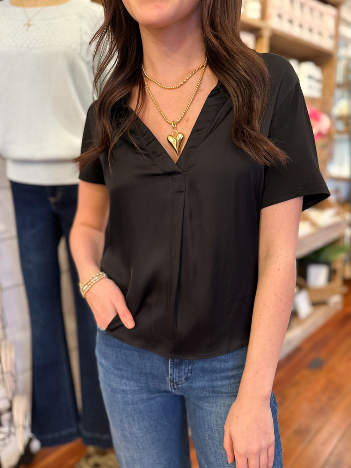 another love black basic short sleeve top with silky soft front and cotton blend back