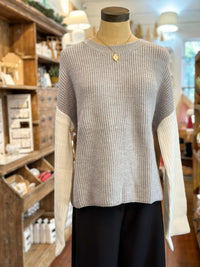 grey, tan white colorblock sweater