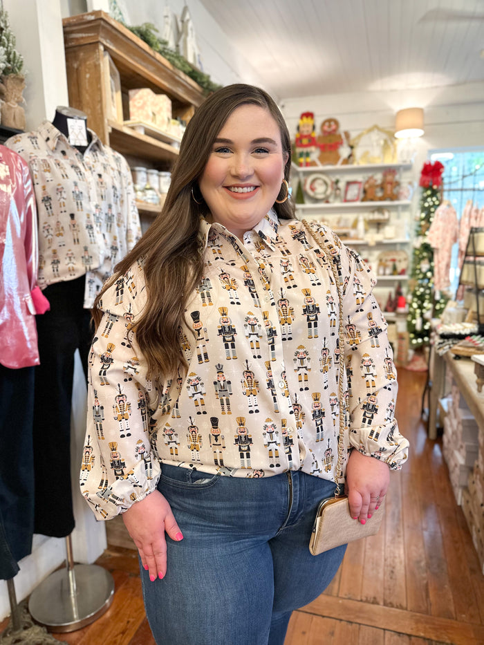 neutral color nutcracker button down top layerz clothing 