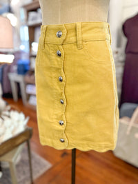 light mustard yellow skirt corduroy with silver buttons  