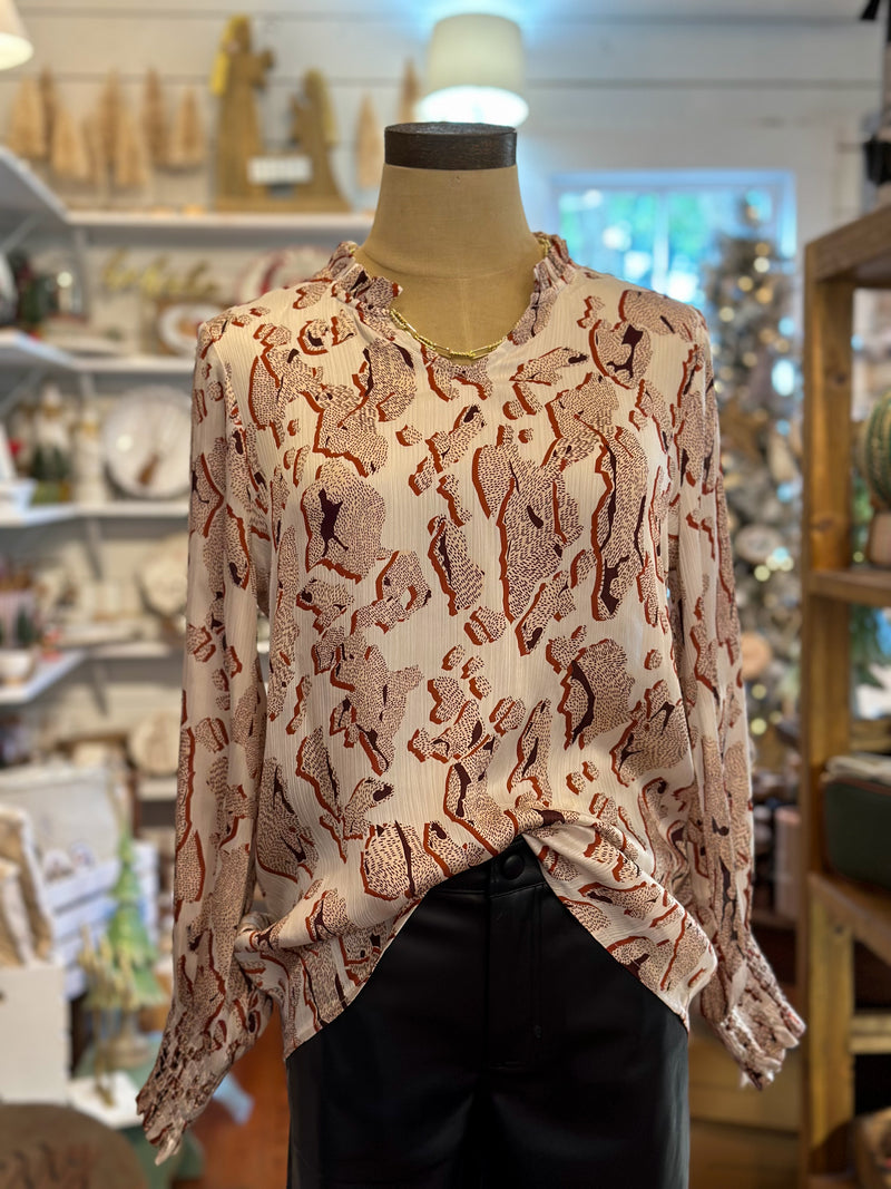 washco apparel sherri top cream and print color