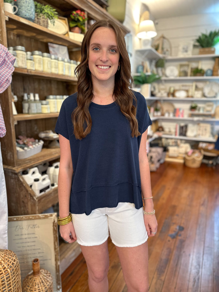 navy flowy top from six fifty 