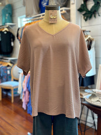 v neck basic top in latte color