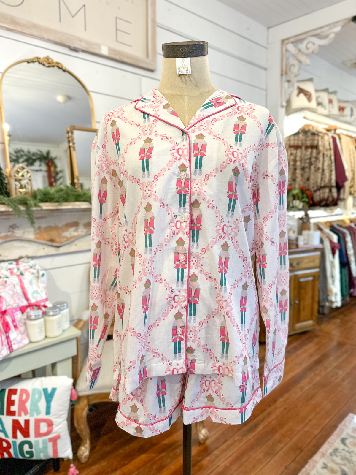 pink nutcracker long sleeve pajama set shorts layerz clothing 