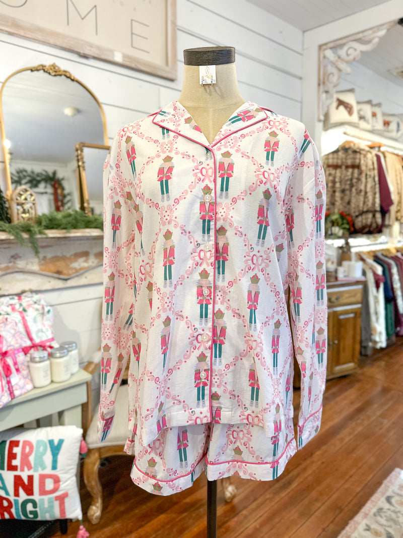 pink nutcracker long sleeve pajama set shorts layerz clothing 