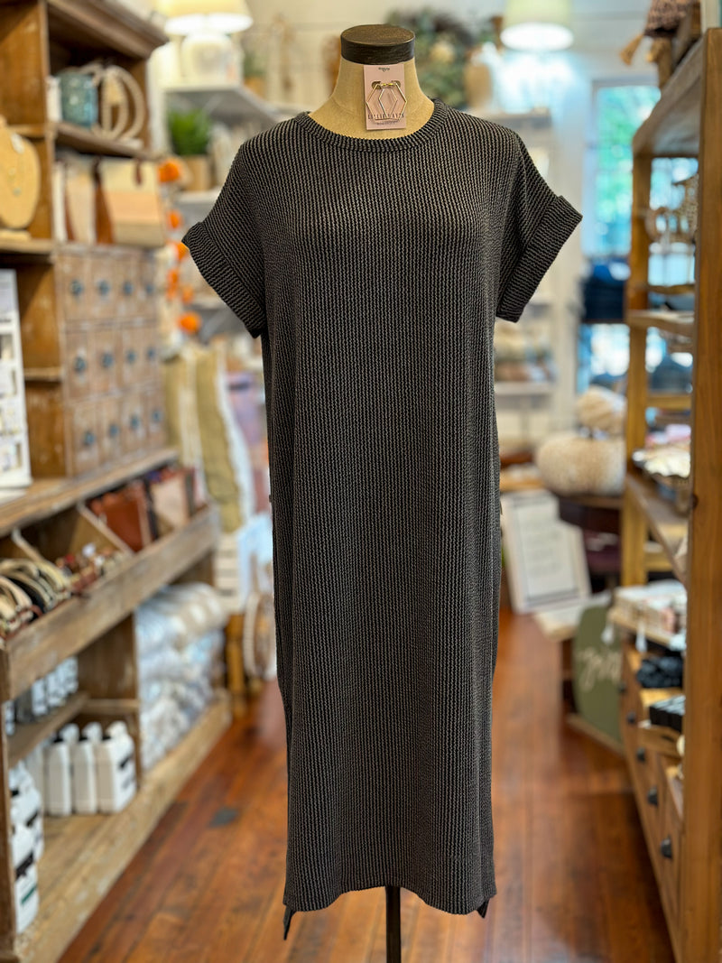 charcoal black ribbed high low dress