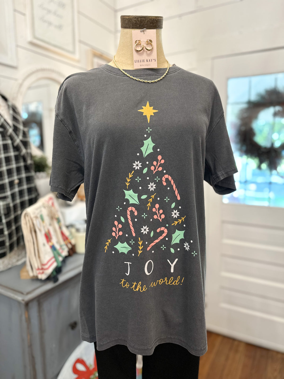 grey joy to the world christmas tee