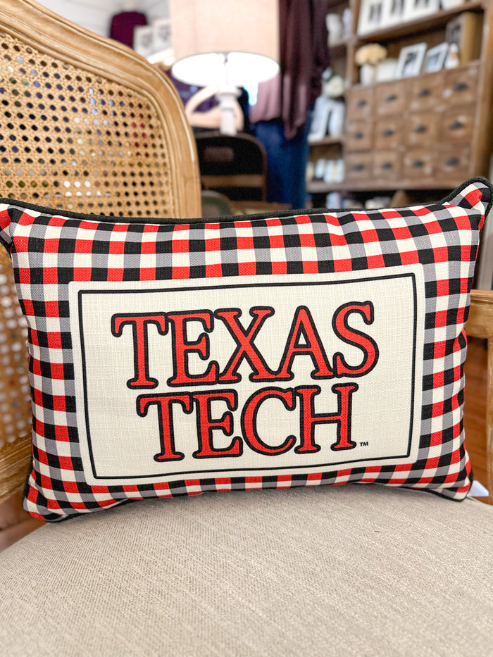 texas tech gingham print throw pillow red and black design 