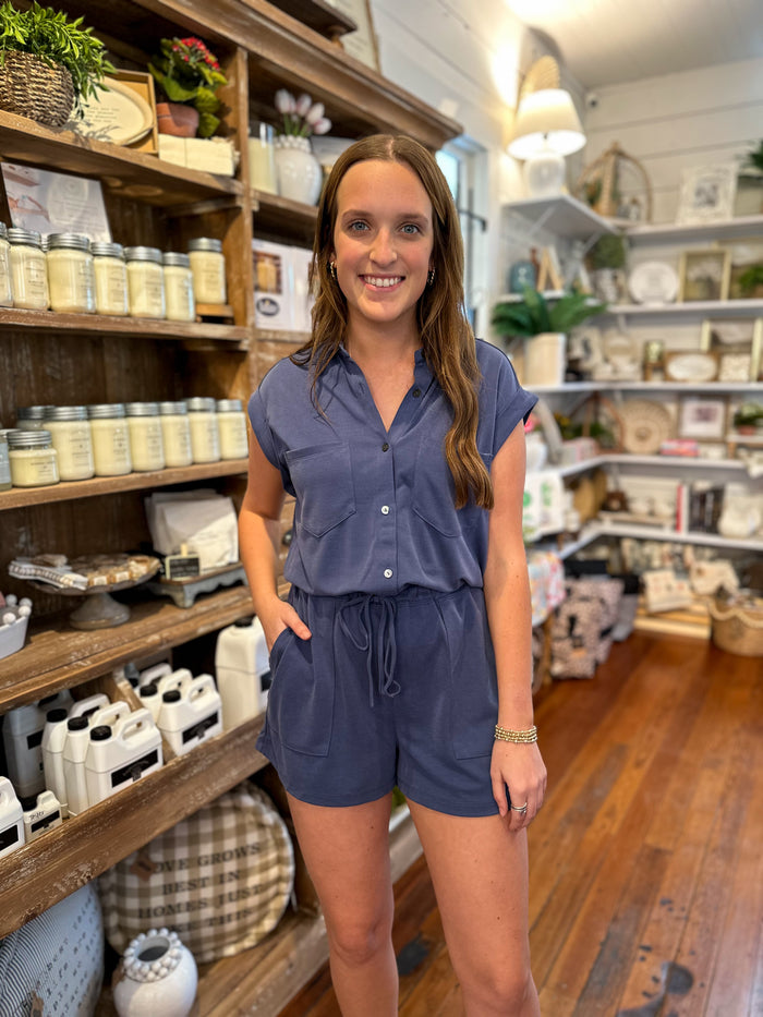 dusty blue romper from entro