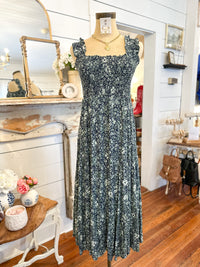 Blue floral smocked dress