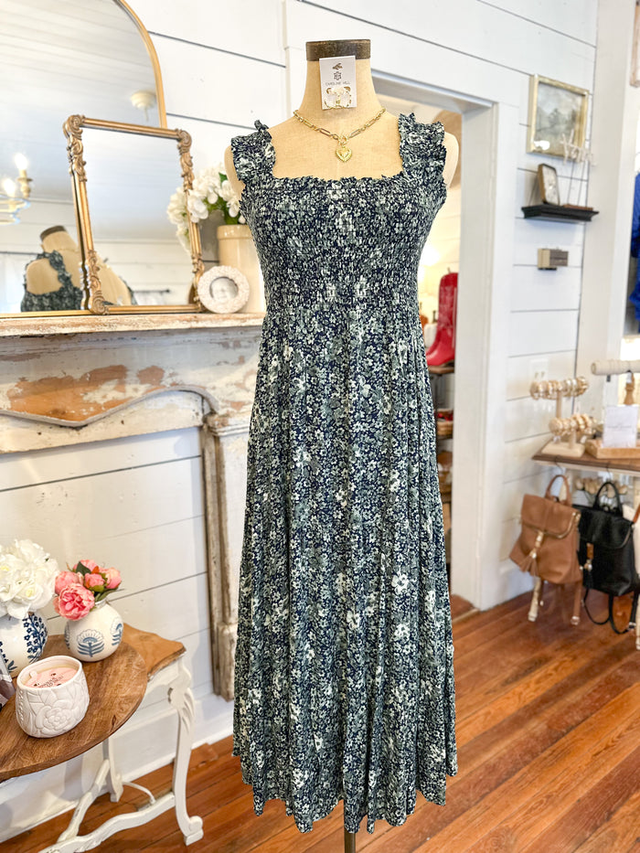 Blue floral smocked dress
