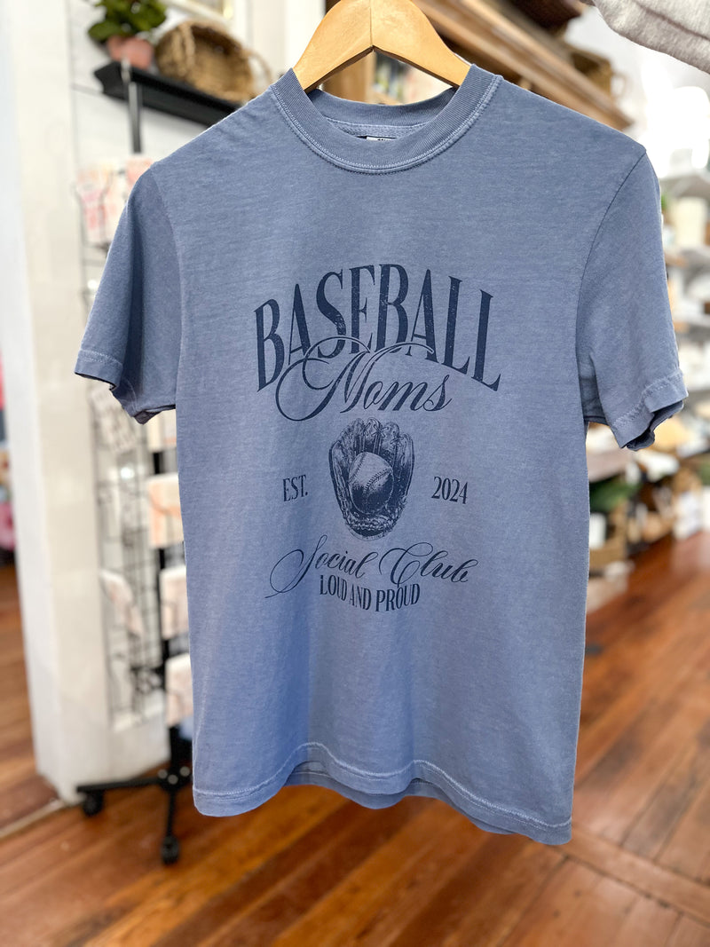 baseball moms social club tee in blue