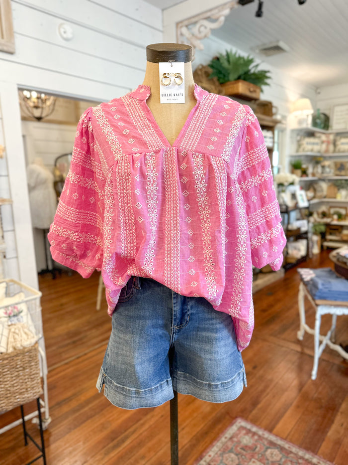 pink embroidered flowy top 