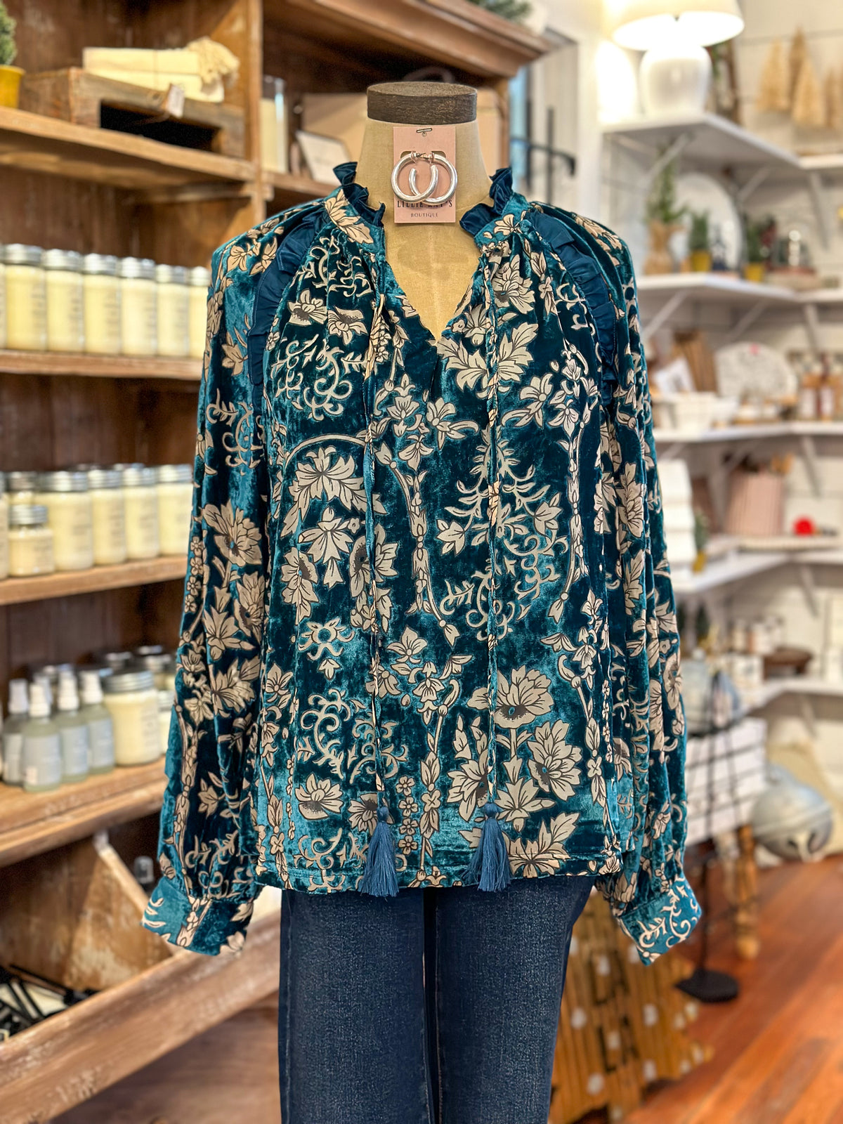 teal blue velvet top