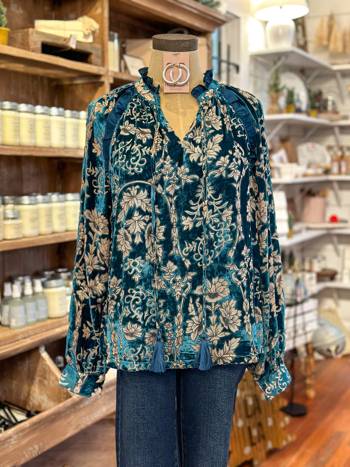 teal blue velvet top