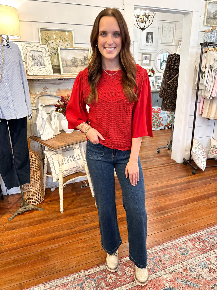 another love red crochet top
