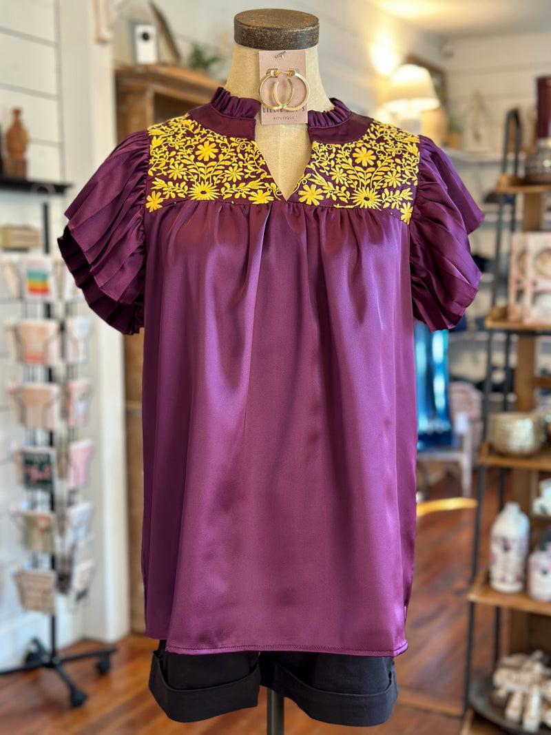 light purlple and gold embroidered top washco