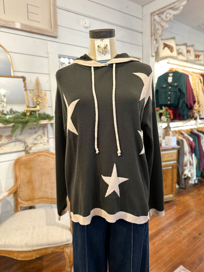 star hooded top in olive green and tan