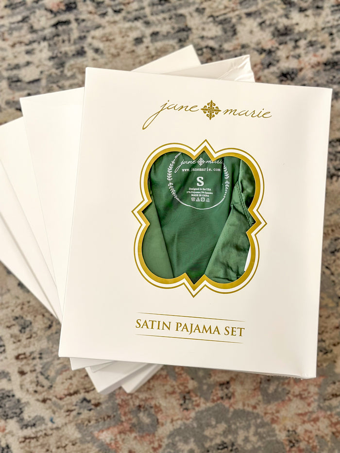 boxed green long sleeve pajama set