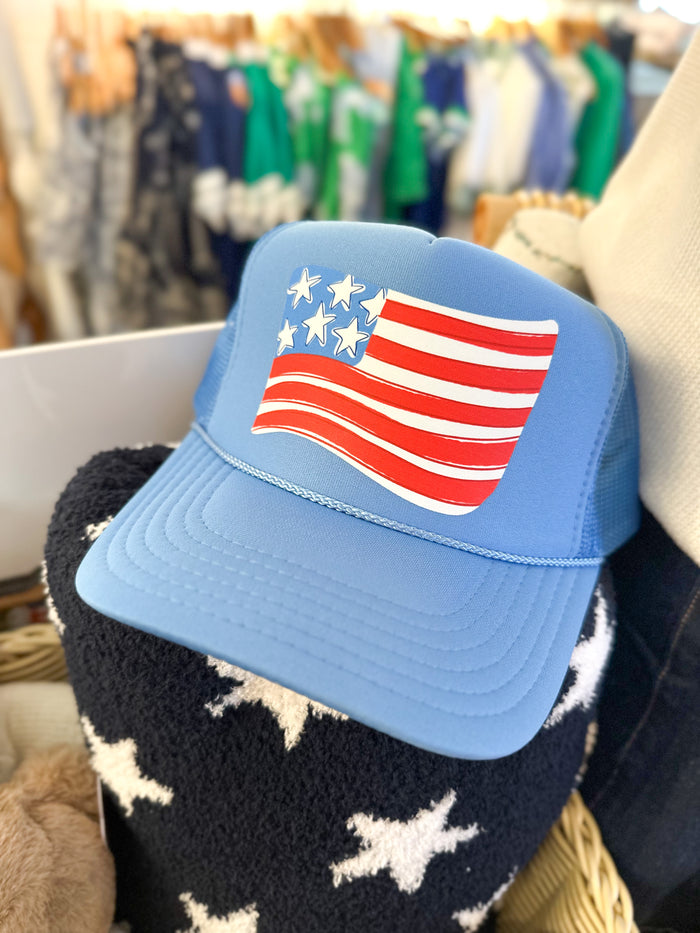 Blue cap with American flag light blue hat
