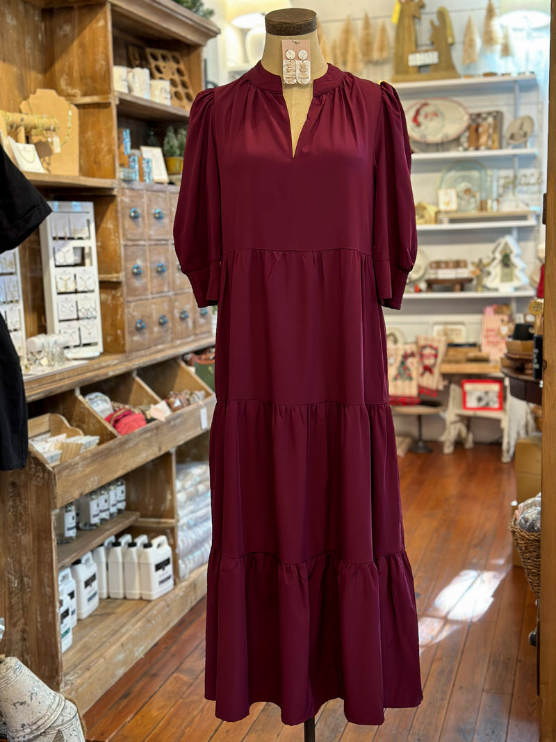 maroon maxi dress with sleeves