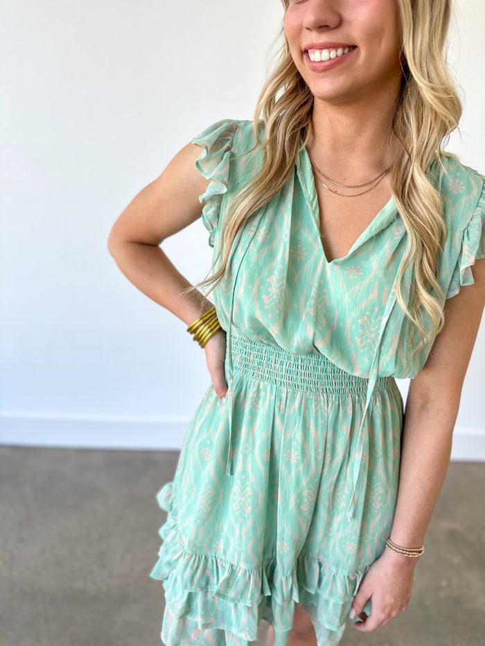 ruffle sleeves mint green color dress