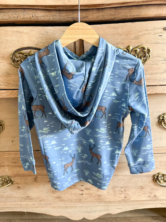 Blue deer hooded. Performance long sleeve top ruggedbutts 