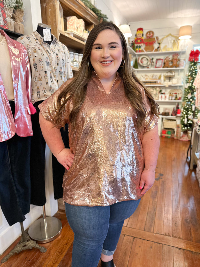 layerz clothing cindy lou short sleeve sequin top rose pink 