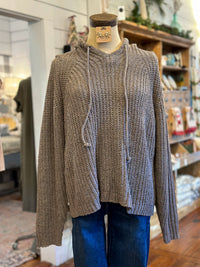 grey/brown soft pullover top with hood