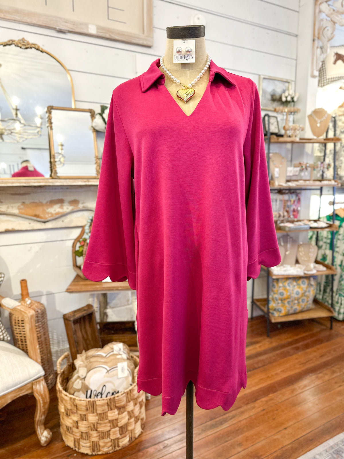 magenta pink casual dress with pockets everyday wear 
