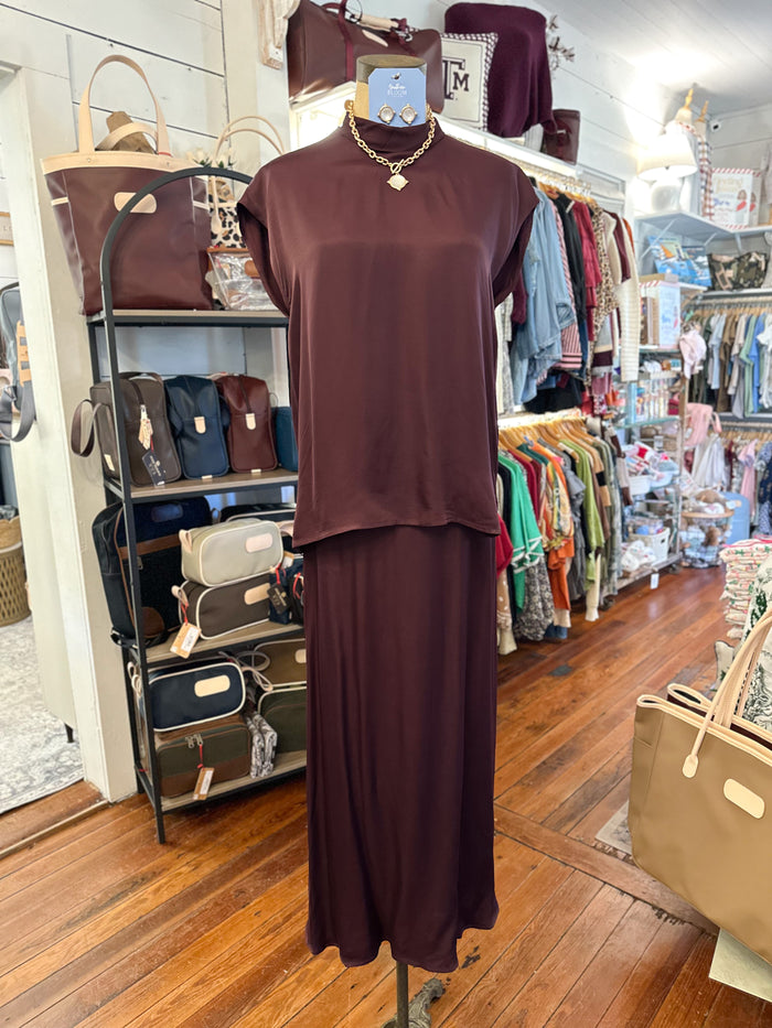 deep maroon top and matching skirt silky soft material 