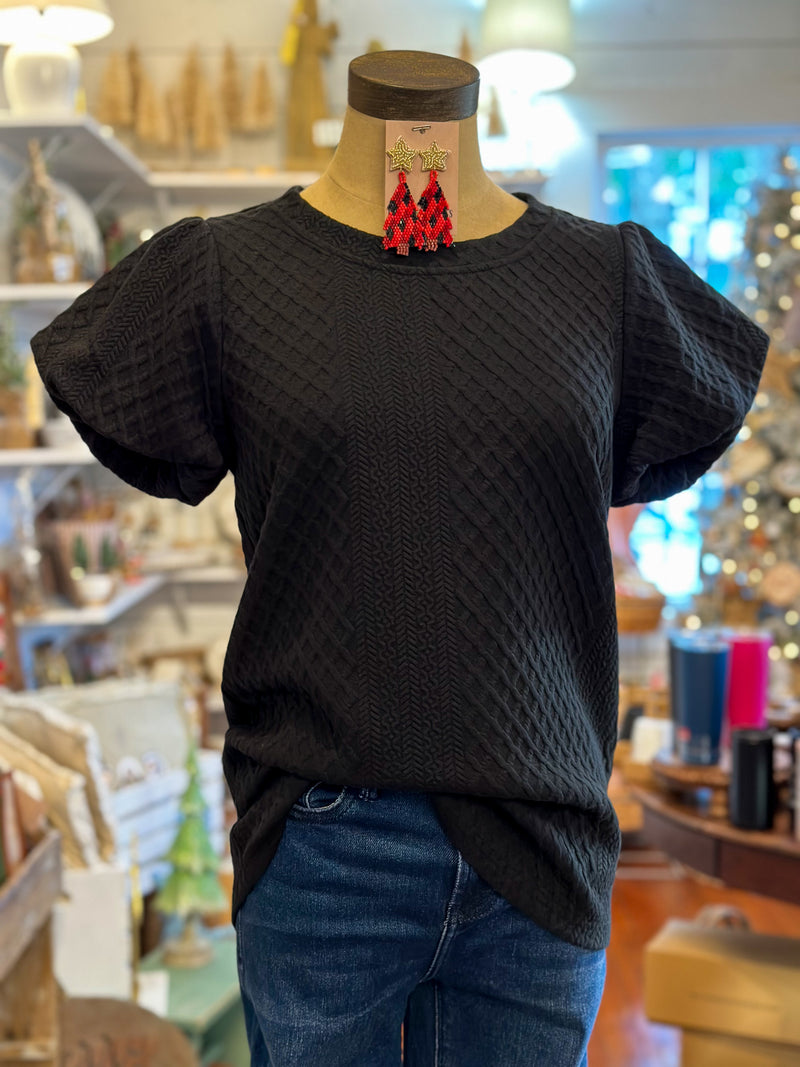 black quilted short sleeve top quilted like fabric washco apparel 