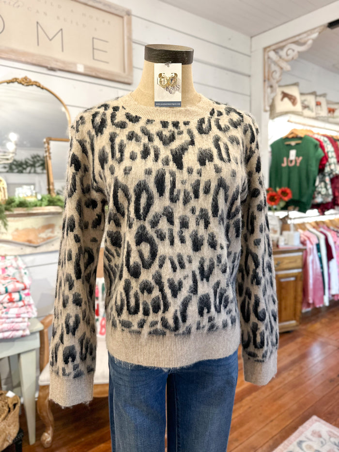 Leopard print sweater on a mannequin in a store setting