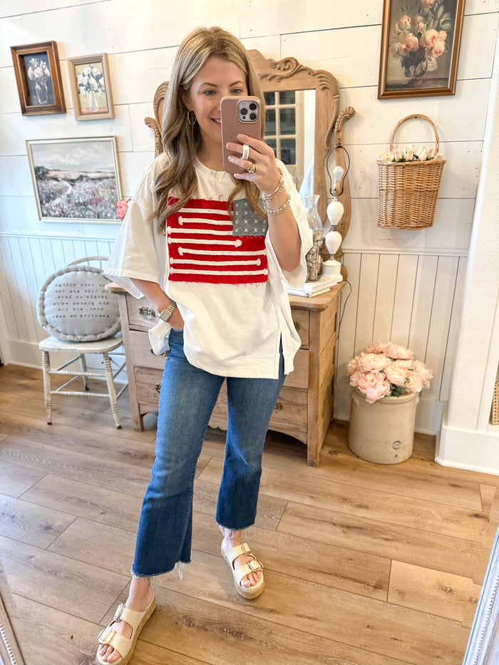 BOXY FIT FLAG PATCHWORK STYLE TOP