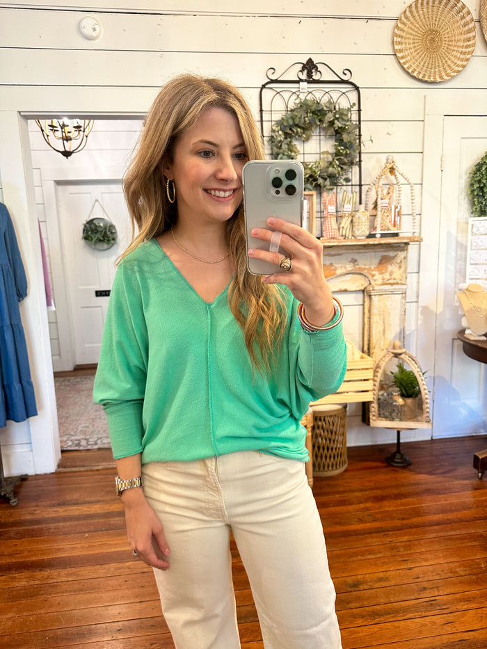 green loose fitting v neck top