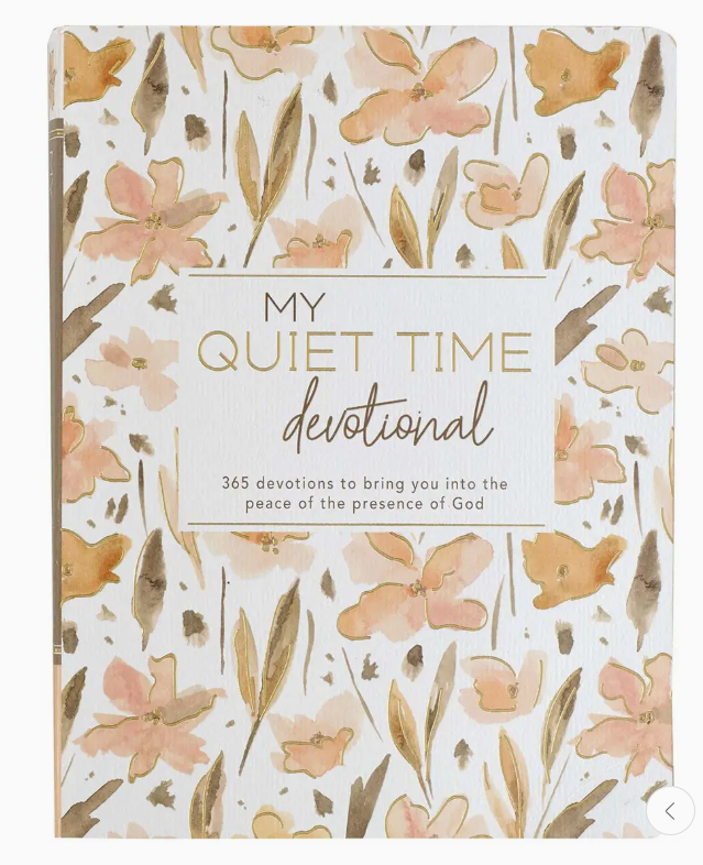 Floral-patterned book titled 'My Quiet Time devotional' on a white background