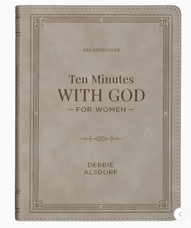 Book titled 'Ten Minutes with God for Women' by Debbie Alsdorf on a beige background