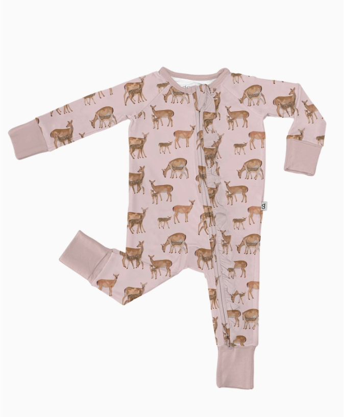 pink does and fawns zipper pajama set 