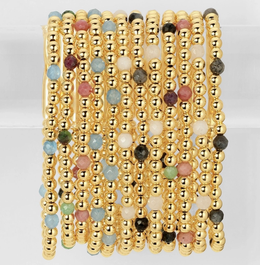 GOLD COLORFUL BEADED ACCENT STRETCH BRACELETS