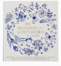 Coloring book cover with floral and butterfly designs and text about promises from God's Word.