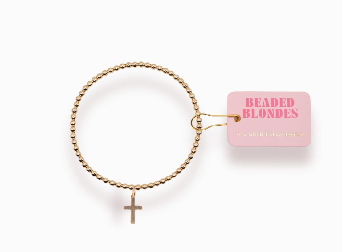 beaded blondes cross charm bracelet 