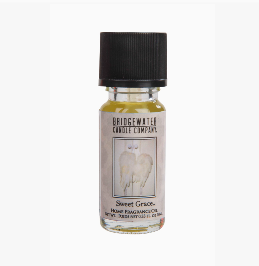 Bottle of Bridgewater Candle Company Sweet Grace home fragrance oil on a white background