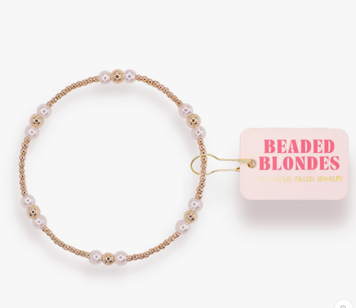 beaded blondes iris bracelet with gold and pearl beads 