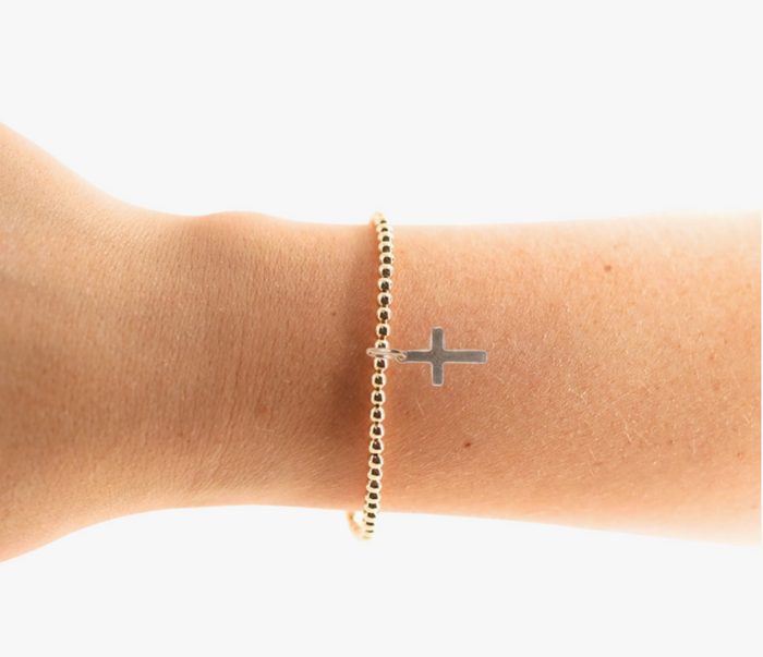 beaded blondes cross charm gold bracelet 